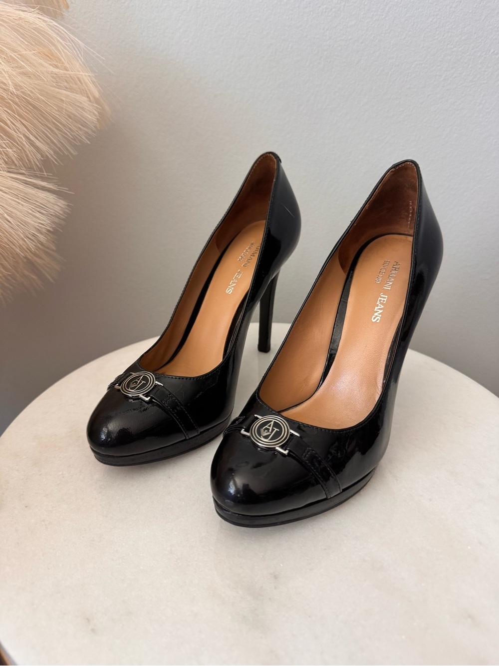 Armani Jeans Black Patent Leather Platform Stiletto Pumps